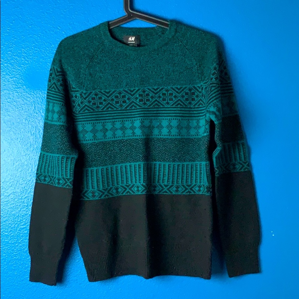 H&M Wool Sweater, Cool black and turquoise print.